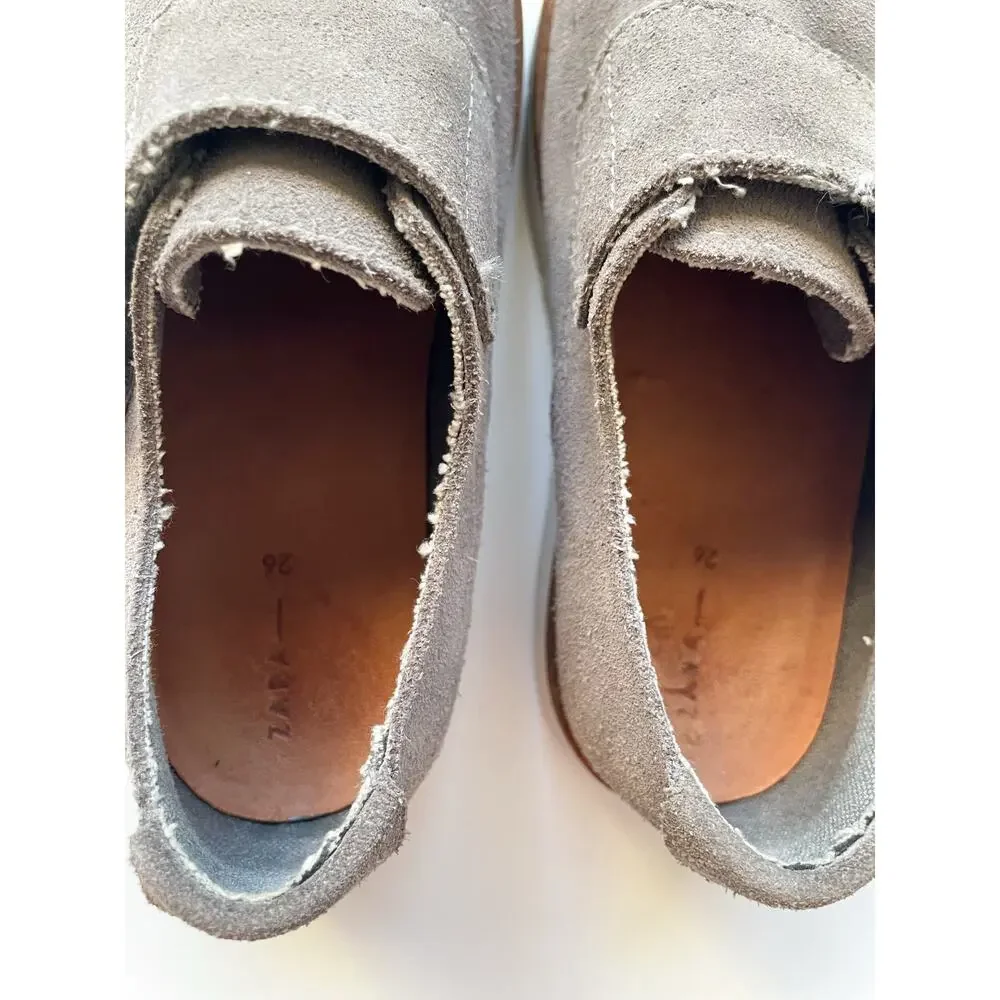 Zara Boy's Grey Suede Leather Monk Loafer Shoes Size 25 3/4 Years